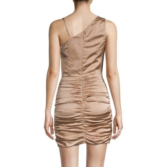New Lavish Alice | Satin Cowl Neck Gathered Minidress in Bronze - Picture 2 of 14